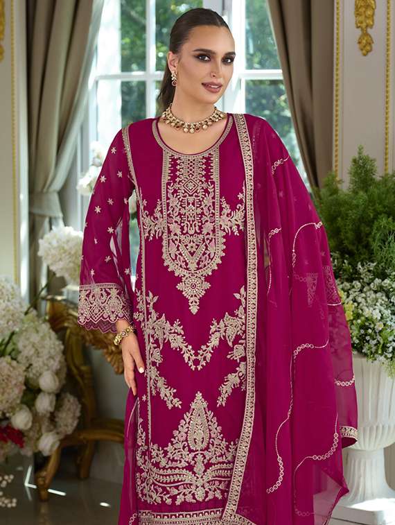 Women Solid With Work Long Sleeve Kurta Pant With Dupatta Set