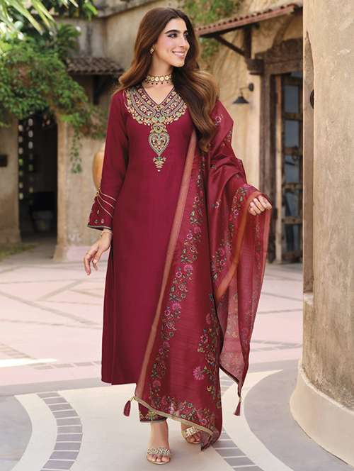 women embroidered long sleeve kurta pant with dupatta set - 22052737 - Standard Image - 0