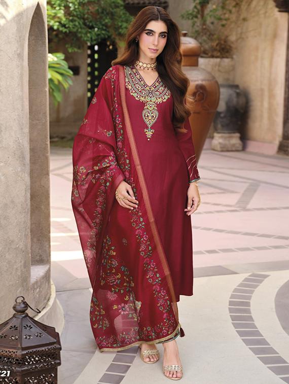 women embroidered long sleeve kurta pant with dupatta set - 22052737 - Standard Image - 1