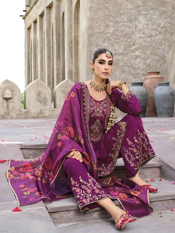 women embroidered long sleeve kurta palazzo with dupatta set - 22052743 - Standard Image - 1