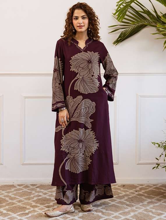 women floral printed long sleeve kurta palazzo set - 22052751 -  Standard Image - 1