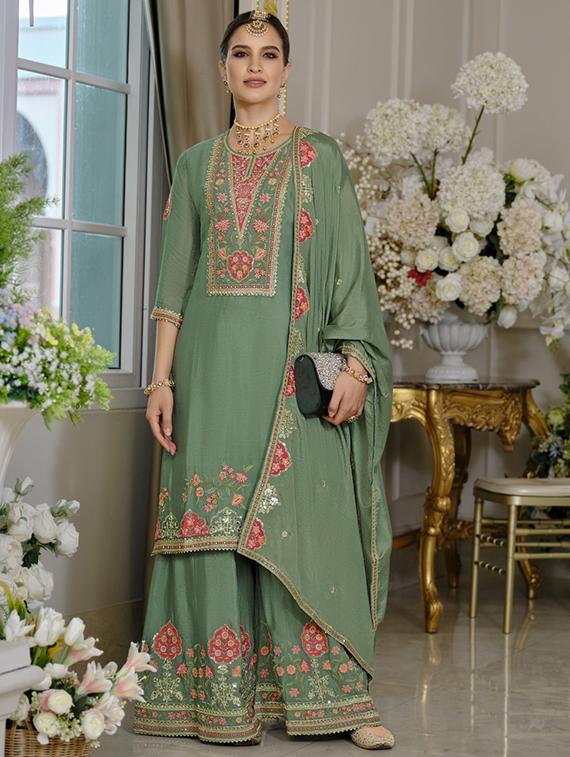 women three quarter sleeve kurta sharara with dupatta set - 22052756 - Standard Image - 1