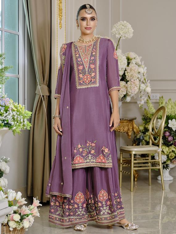 women three quarter sleeve kurta sharara with dupatta set - 22052757 - Standard Image - 1