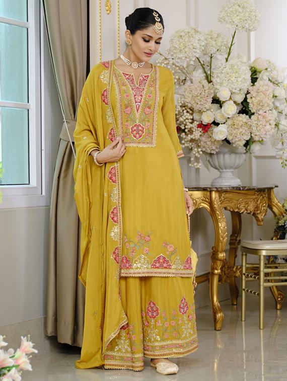 women three quarter sleeve kurta sharara with dupatta set - 22052758 - Standard Image - 1