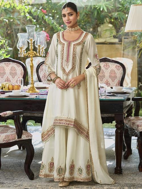 women three quarter sleeve kurta sharara with dupatta set - 22052759 - Standard Image - 0