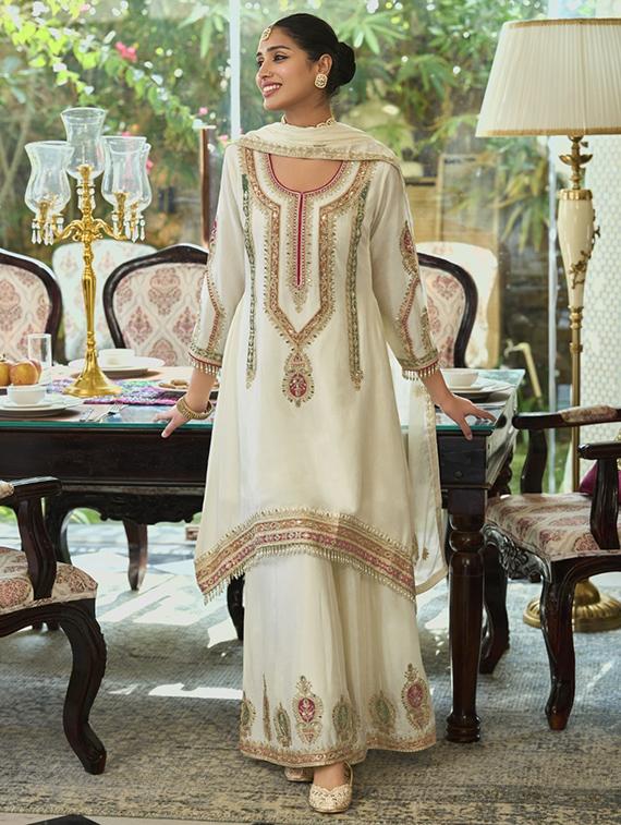women three quarter sleeve kurta sharara with dupatta set - 22052759 - Standard Image - 1