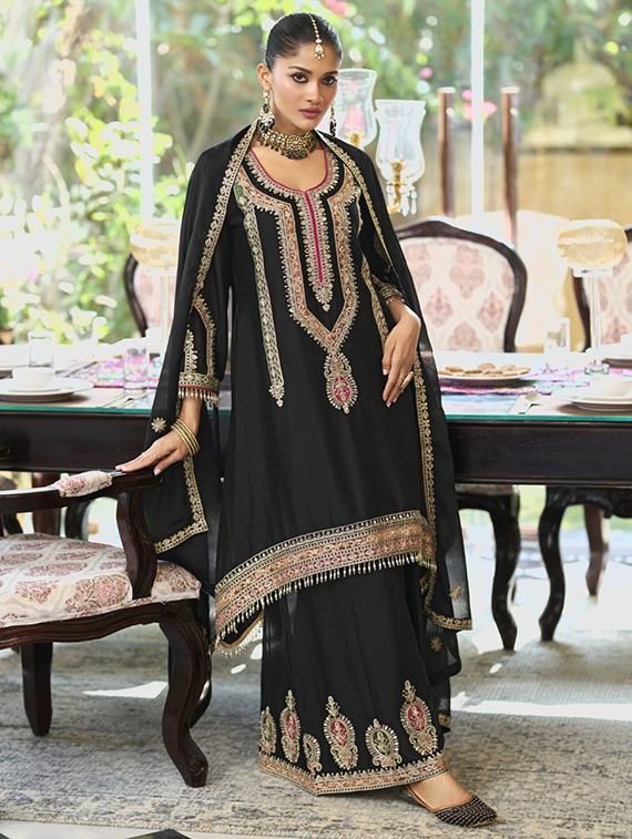 women three quarter sleeve kurta sharara with dupatta set - 22052760 - Standard Image - 1