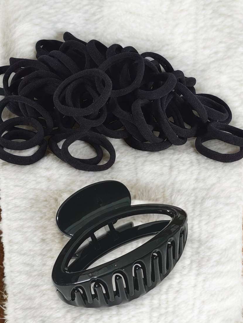 set of black solid rubber bands and 1 clutcher - 22052841 -  Standard Image - 1