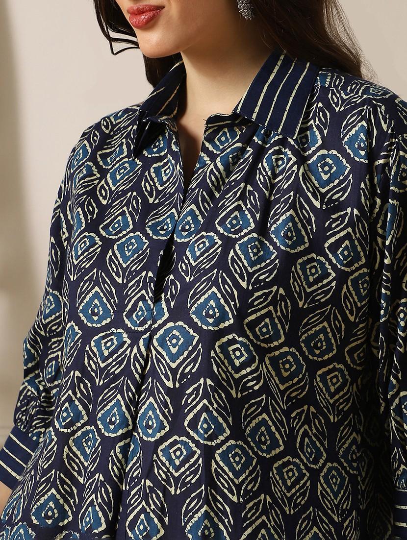 indigo cotton aline kurta - 22052914 - Standard Image - 4