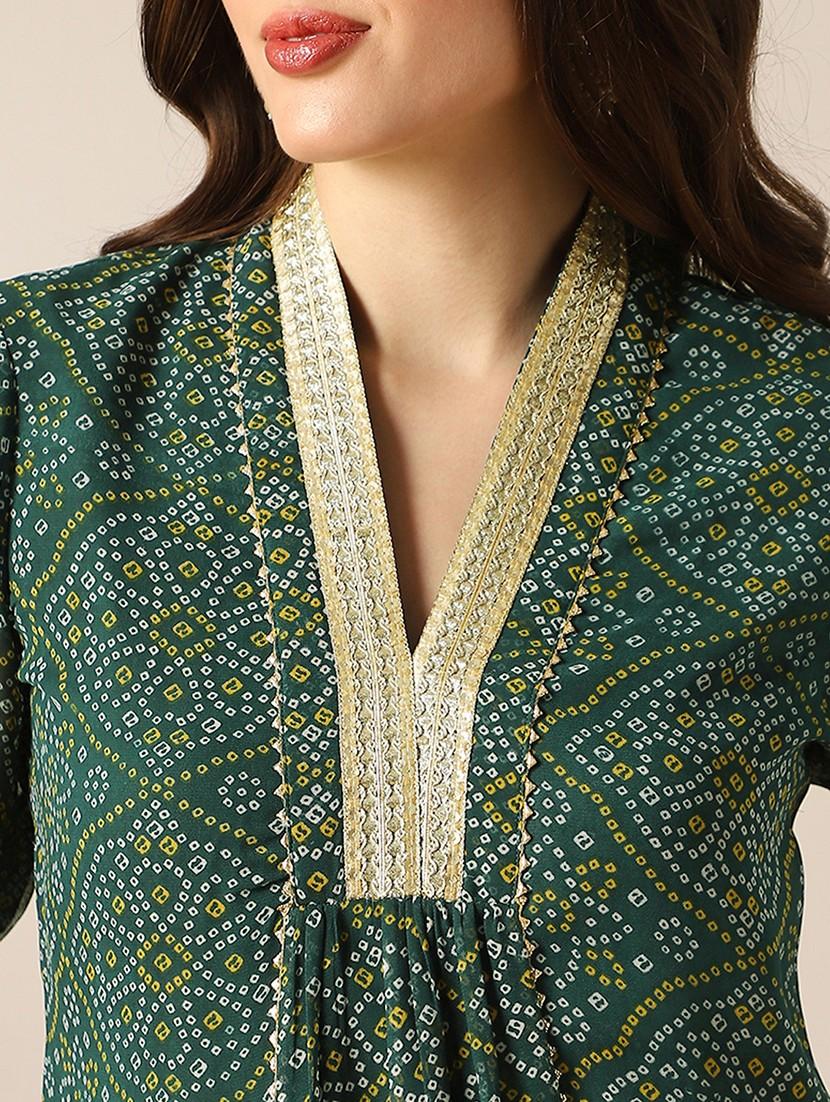 women bandhani printed v neck kurta palazzo set - 22052918 - Standard Image - 4