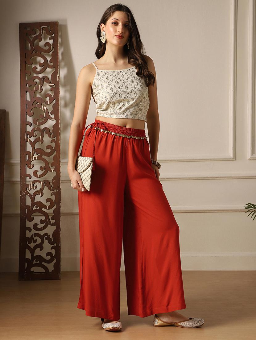 women solid mid rise flared palazzo - 22052927 - Zoom Image - 0