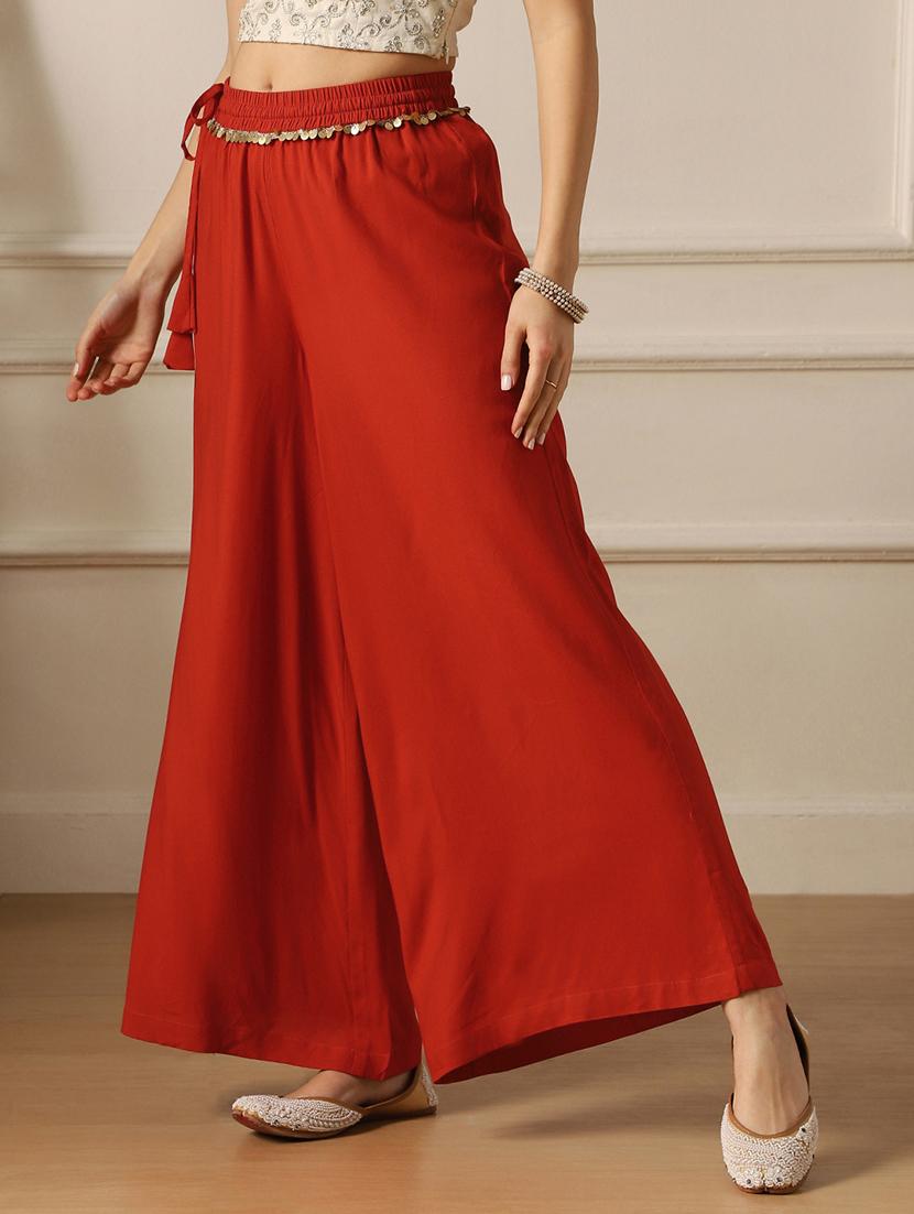 women solid mid rise flared palazzo - 22052927 - Standard Image - 1