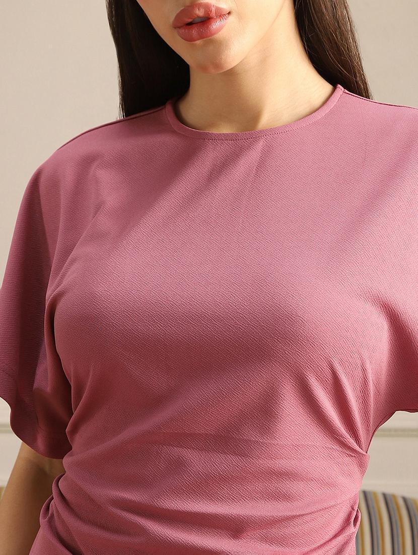 women pink solid short sleeve shift dress - 22052953 - Standard Image - 4