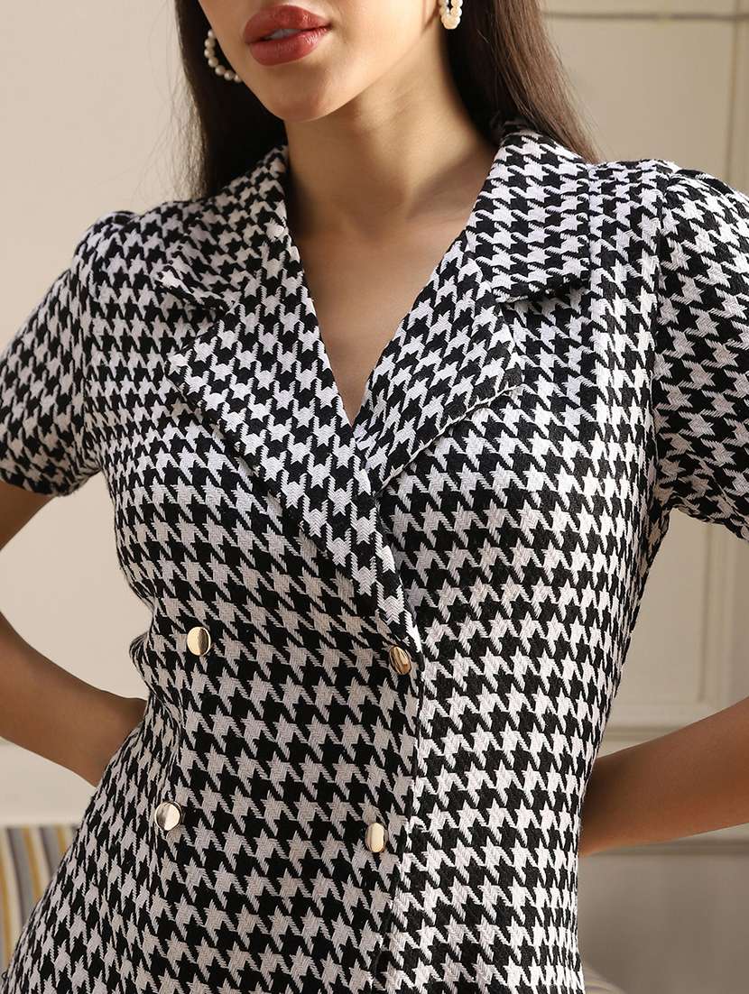 globus women black & white houndstooth pattern notched lapel double breasted mini workwear blazer dress - 22052956 -  Standard Image - 4