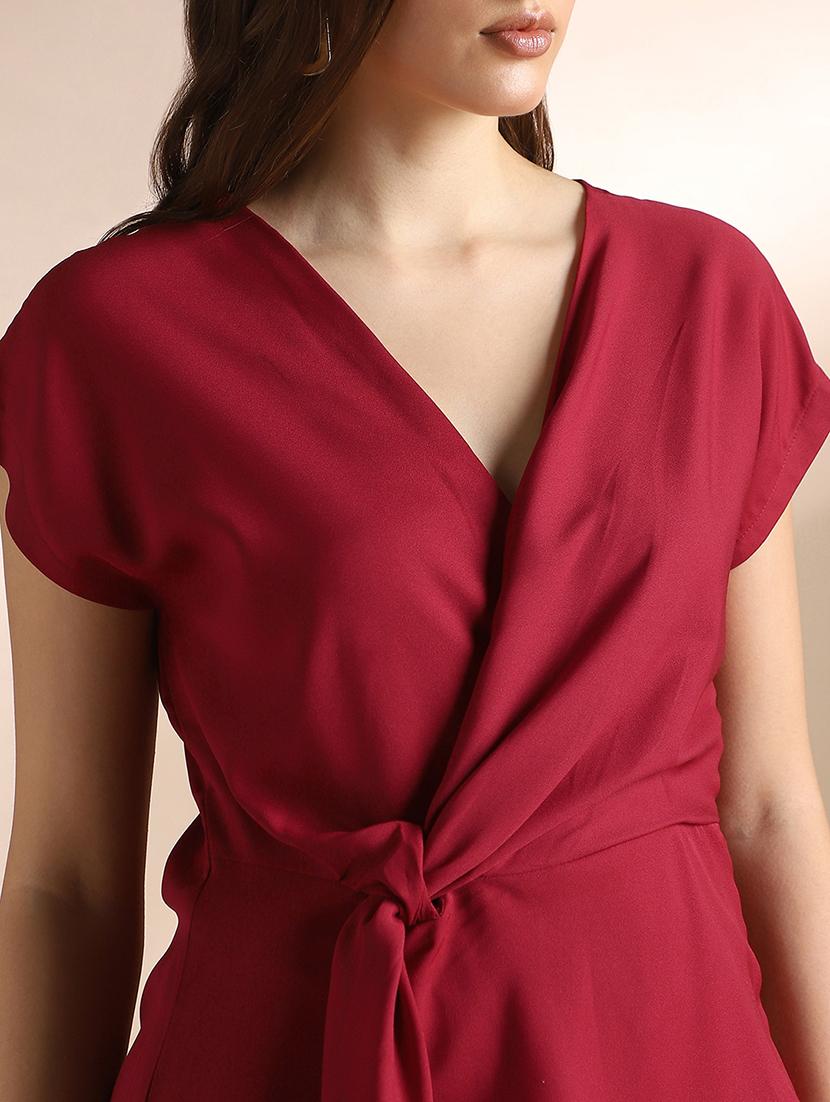 women solid short sleeve mock wrap top - 22052969 - Standard Image - 4