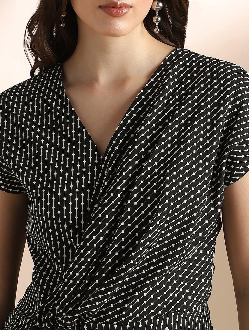 women printed short sleeve mock wrap top - 22052970 - Standard Image - 4