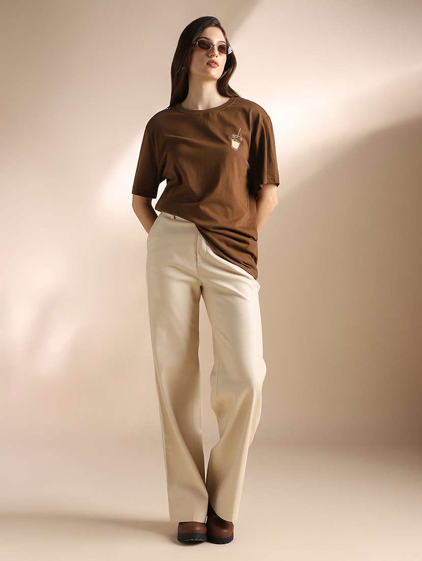 globus women brown round neck drop shoulder sleeves graphic back print oversized t-shirt - 22052978 -  Standard Image - 4