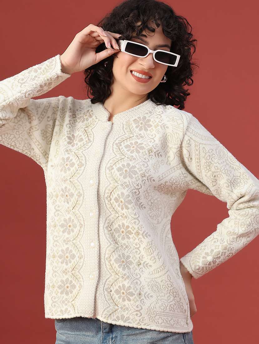 women self design long sleeve cardigan