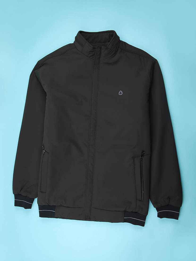 men solid  stand collar long sleeve casual jacket