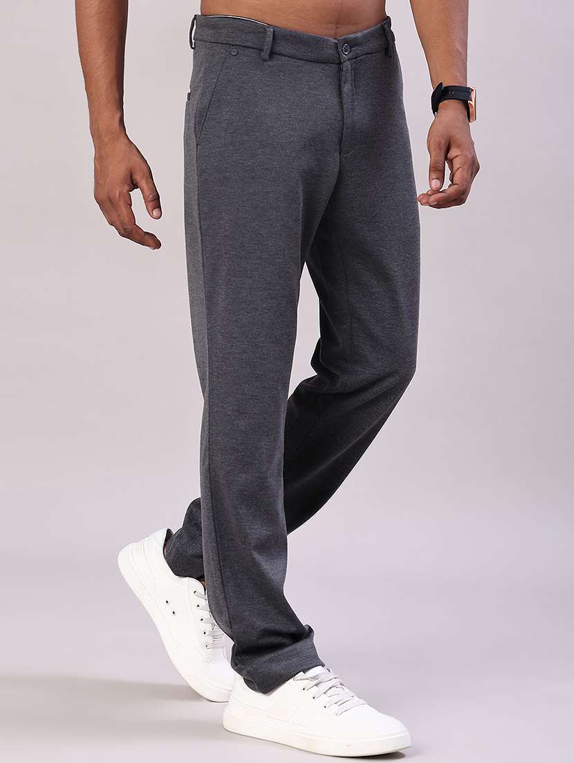 men solid mid rise flat front casual trouser - 22053611 -  Standard Image - 1