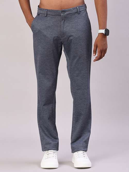 men solid mid rise flat front casual trouser - 22053612 - Standard Image - 0