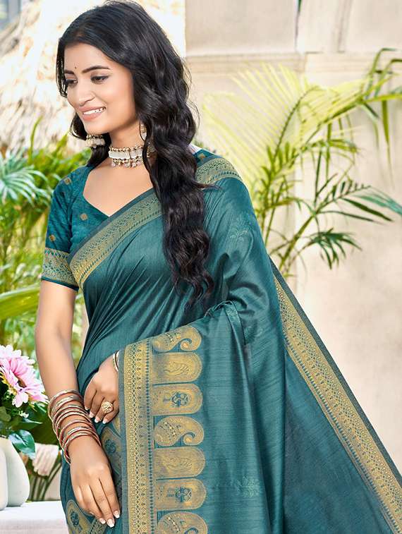 women solid with bordered saree with blouse - 22053673 -  Standard Image - 1