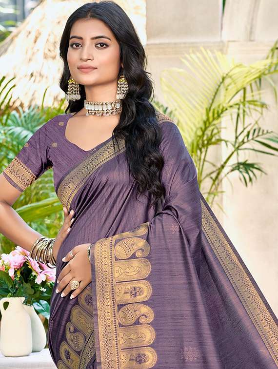 women solid with bordered saree with blouse - 22053674 -  Standard Image - 1