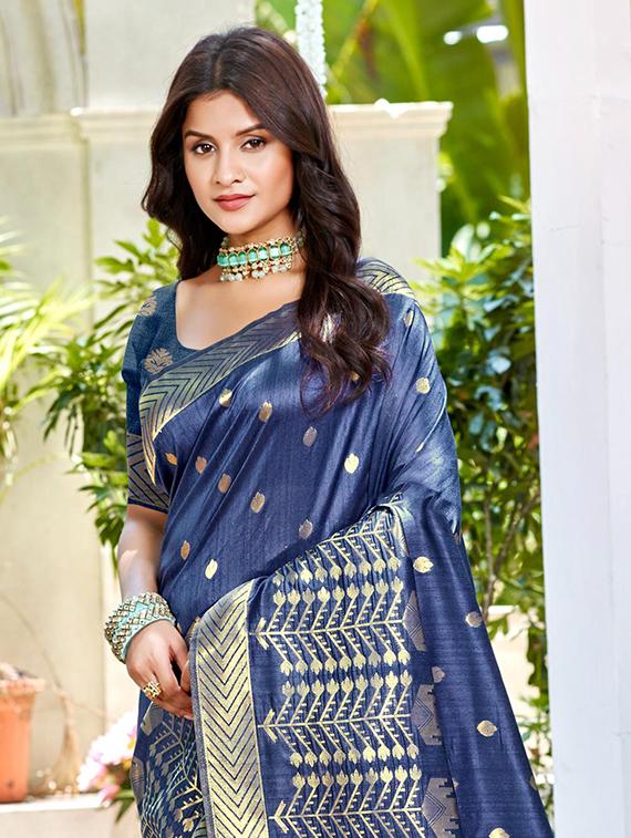 women self design tussar saree with blouse - 22053678 - Standard Image - 1