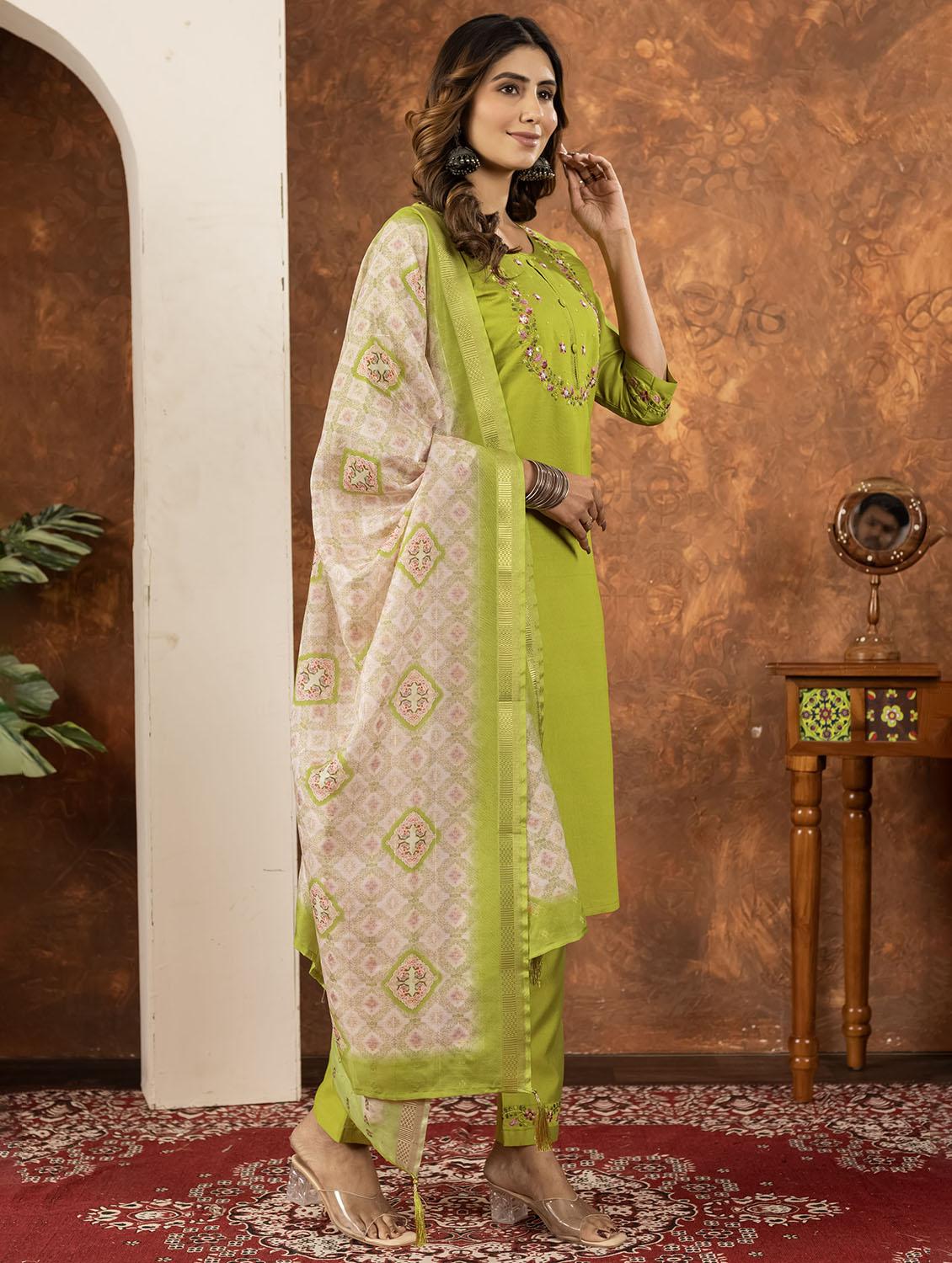 women embroidered three quarter sleeve kurta pant with dupatta set - 22053739 - Standard Image - 1