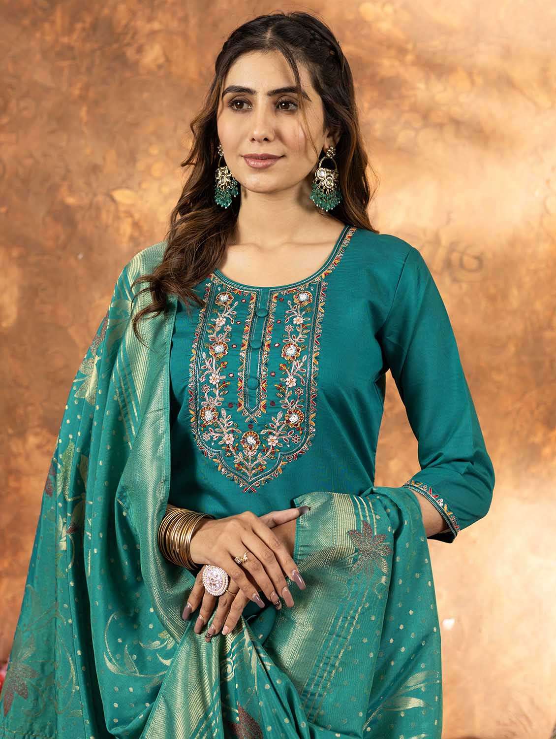 women embroidered three quarter sleeve kurta pant with dupatta set - 22053744 - Standard Image - 4