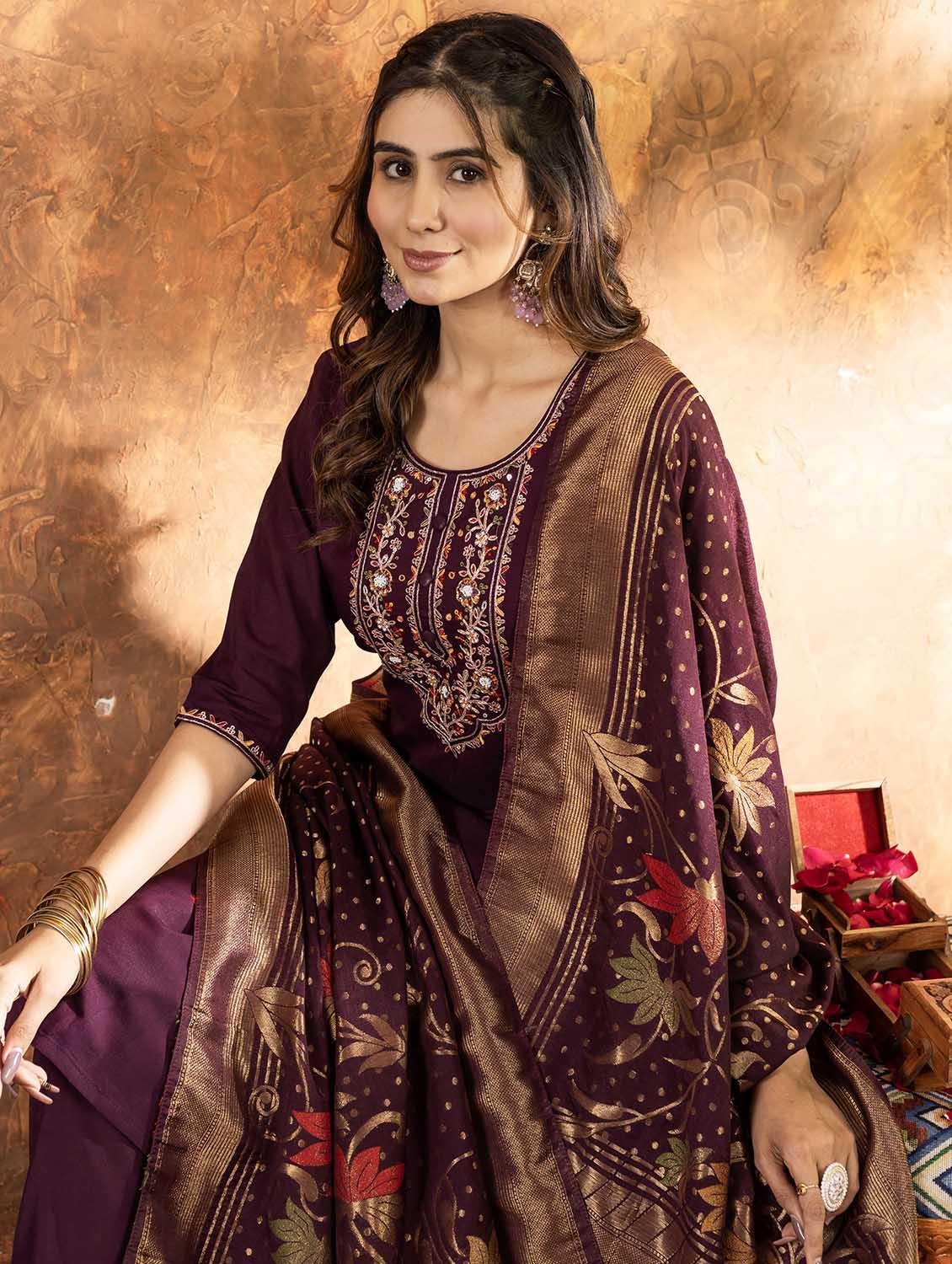 women embroidered three quarter sleeve kurta pant with dupatta set - 22053745 - Standard Image - 4