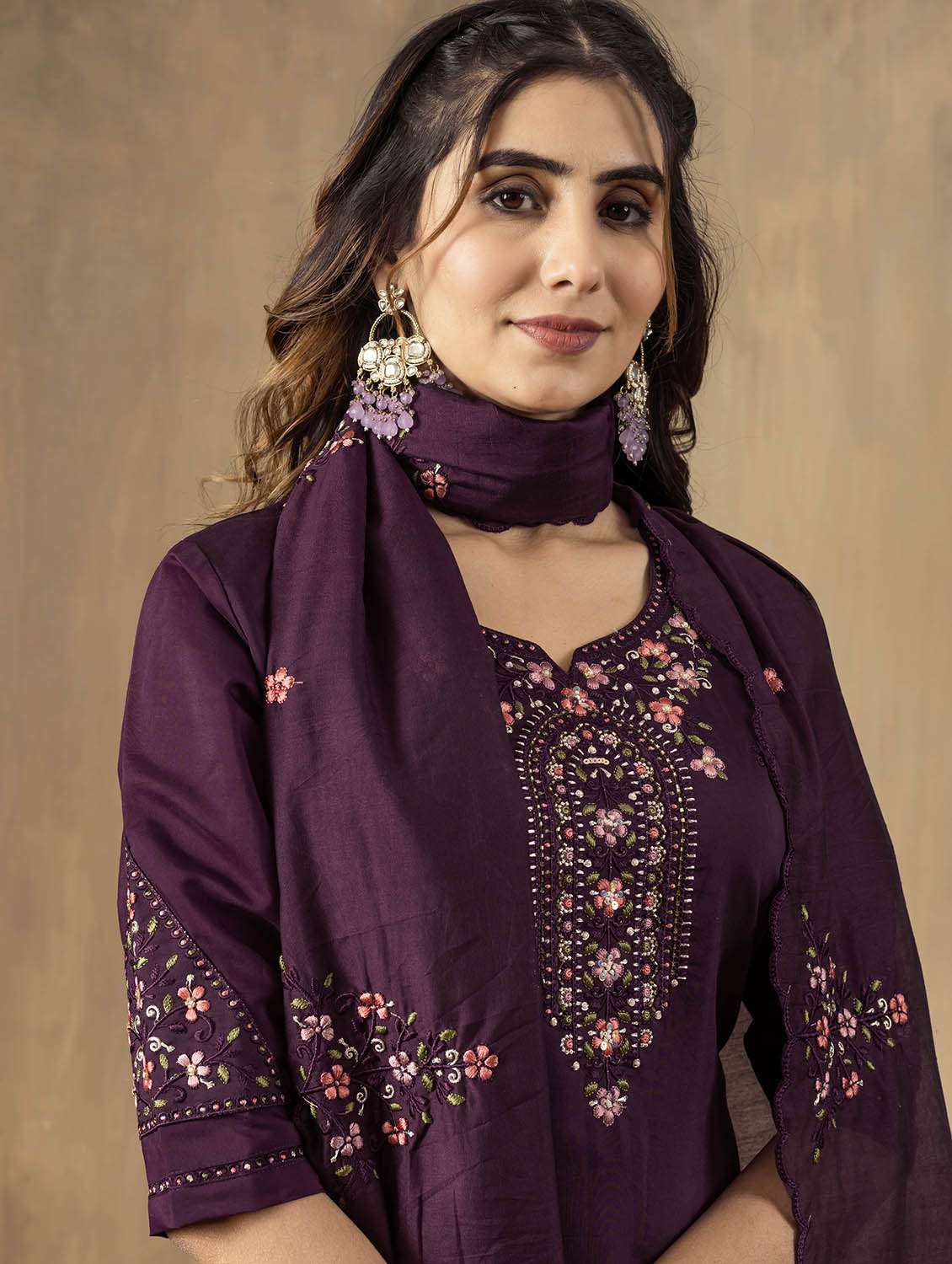 women embroidered three quarter sleeve kurta pant with dupatta set - 22053748 -  Standard Image - 4
