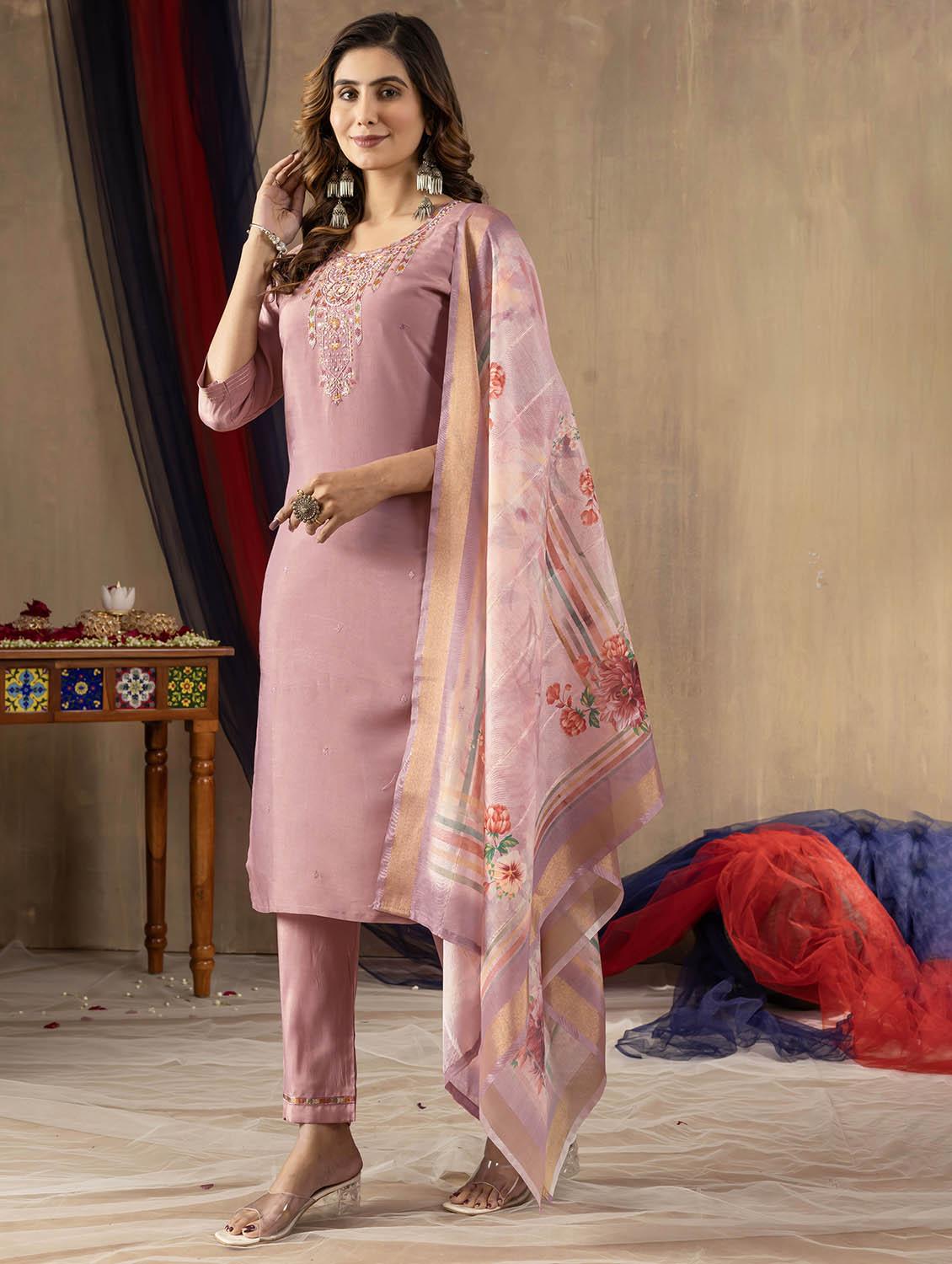 women embroidered three quarter sleeve kurta pant with dupatta set - 22053750 - Standard Image - 1