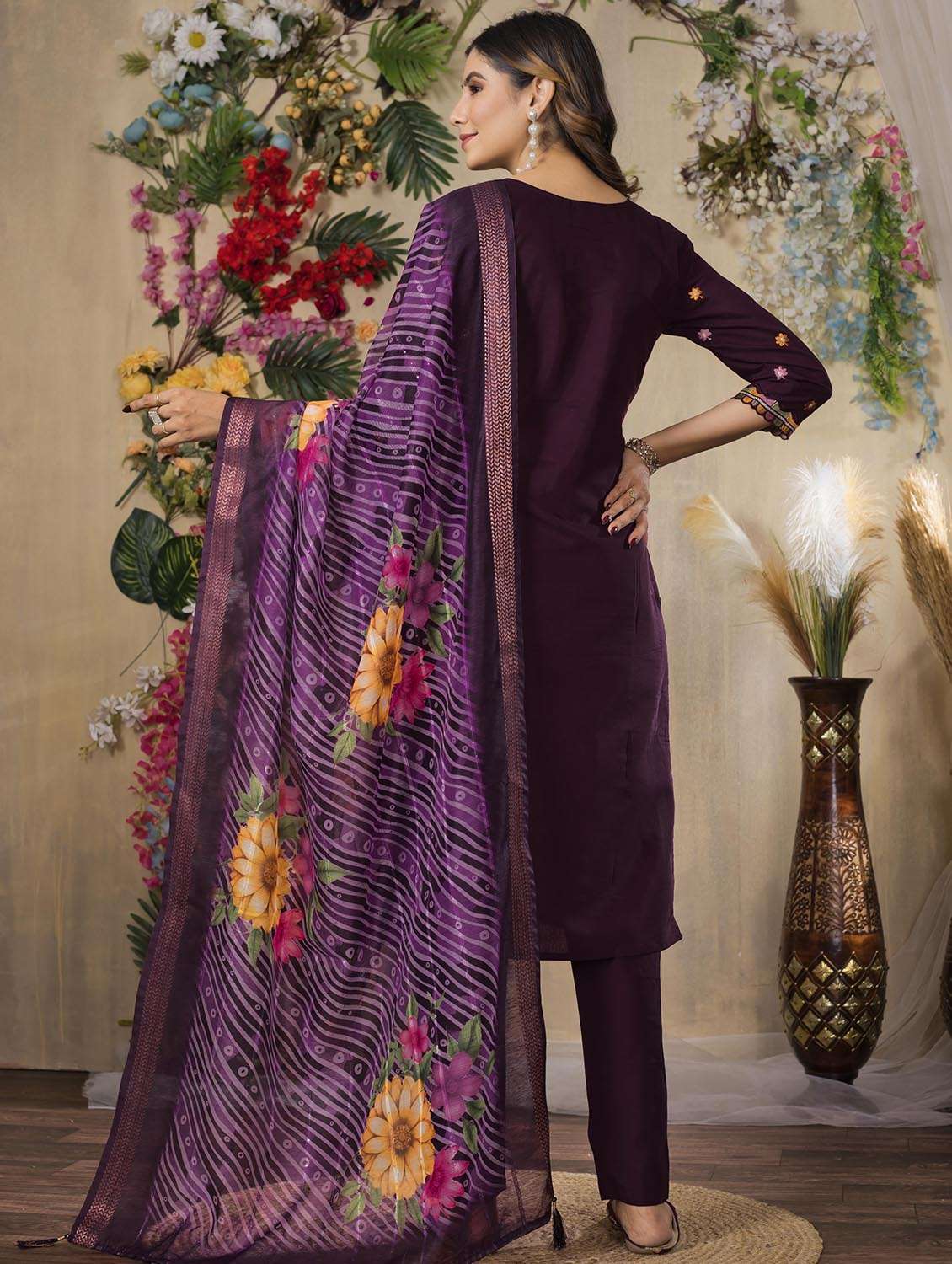 women embroidered three quarter sleeve kurta pant with dupatta set - 22053753 - Standard Image - 4