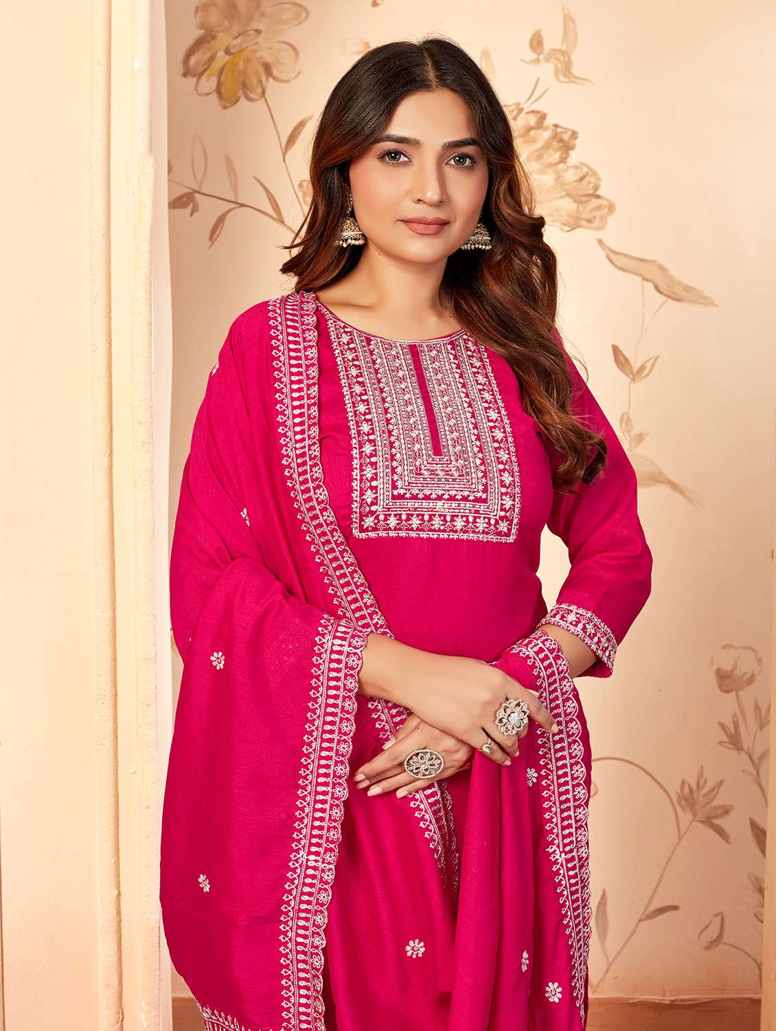 women embroidered three quarter sleeve kurta palazzo with dupatta set - 22053757 -  Standard Image - 4