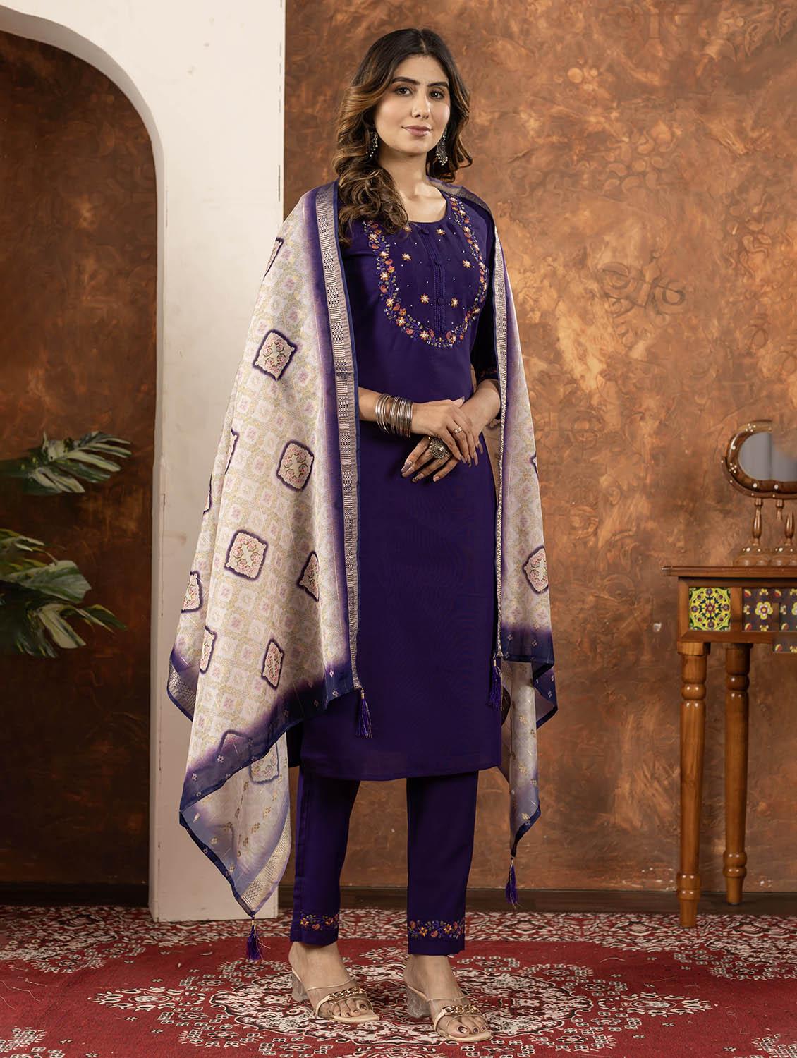 women embroidered three quarter sleeve kurta pant with dupatta set - 22053766 - Standard Image - 1
