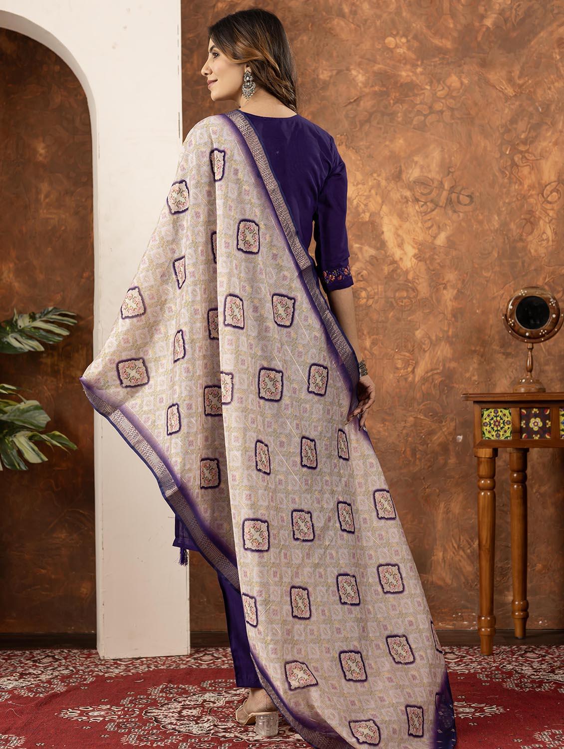 women embroidered three quarter sleeve kurta pant with dupatta set - 22053766 - Standard Image - 4