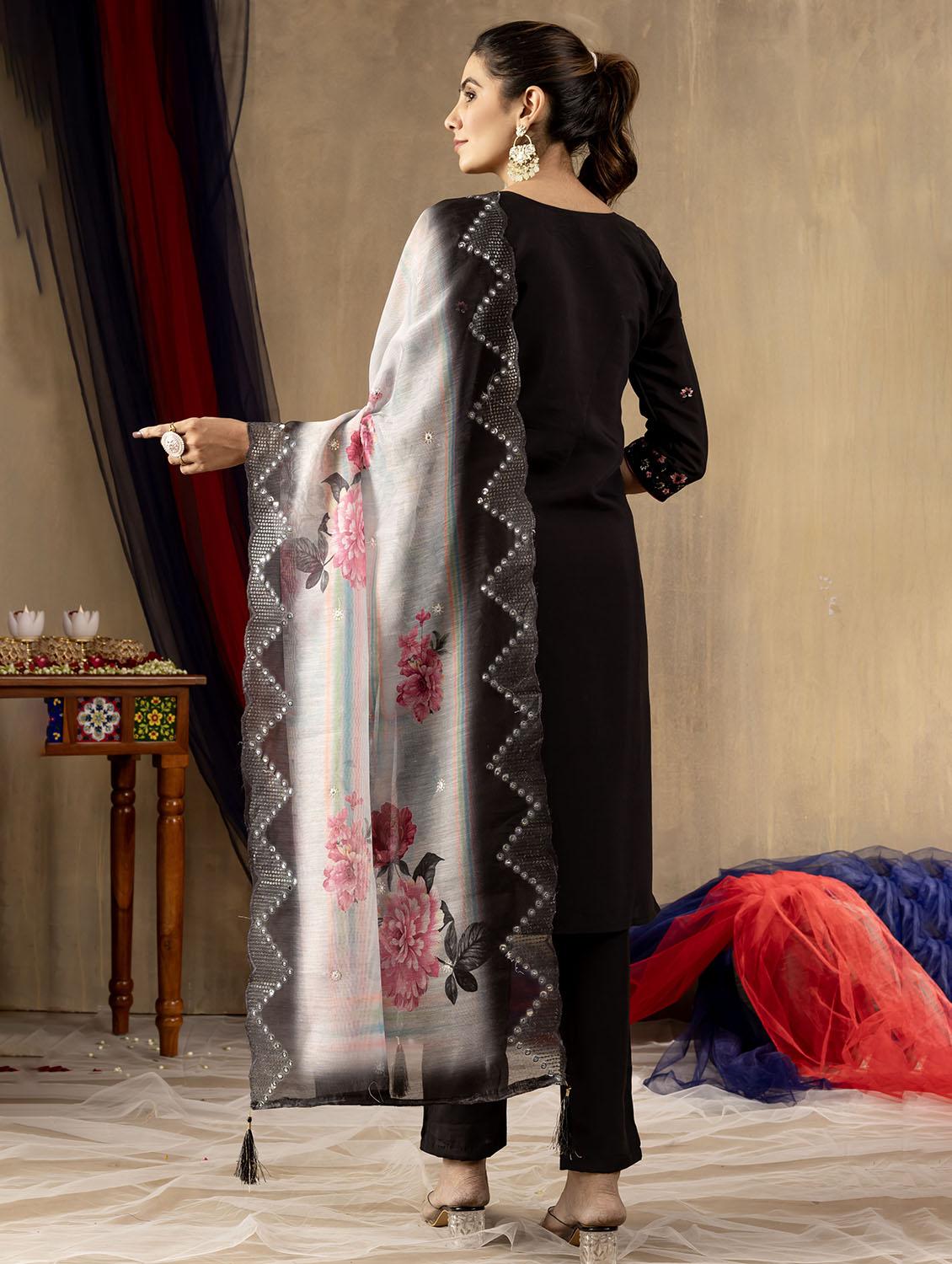 women embroidered three quarter sleeve kurta pant with dupatta set - 22053775 - Standard Image - 4