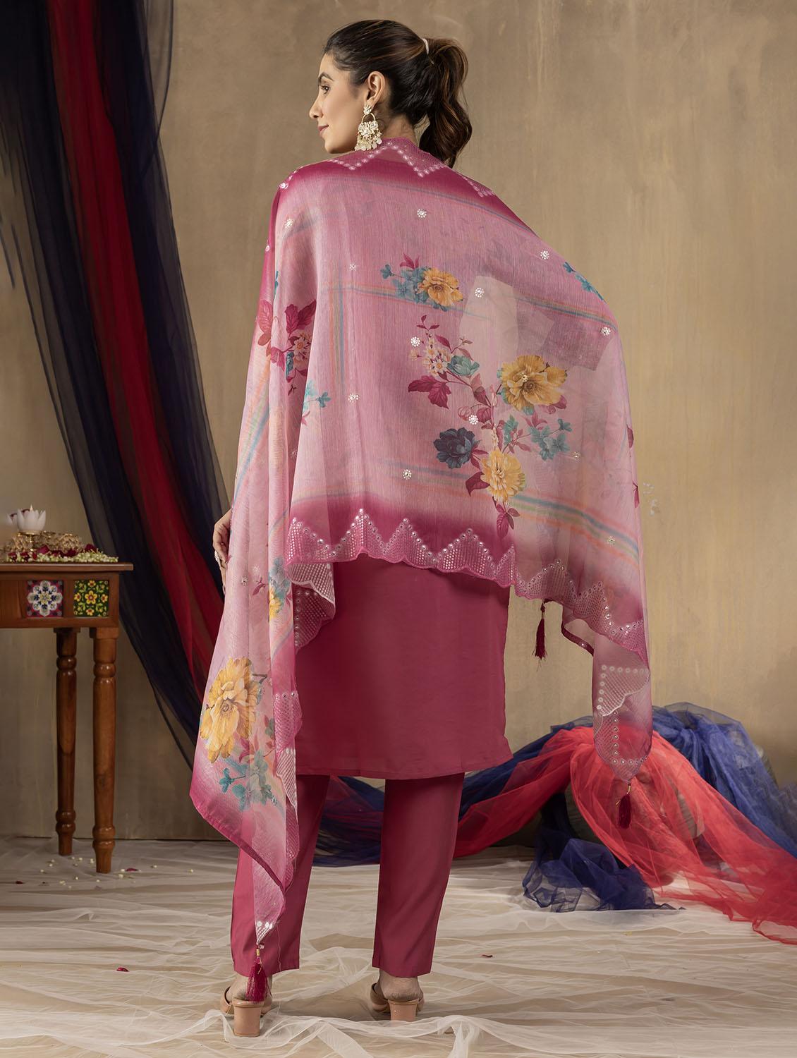 women embroidered three quarter sleeve kurta pant with dupatta set - 22053776 - Standard Image - 4