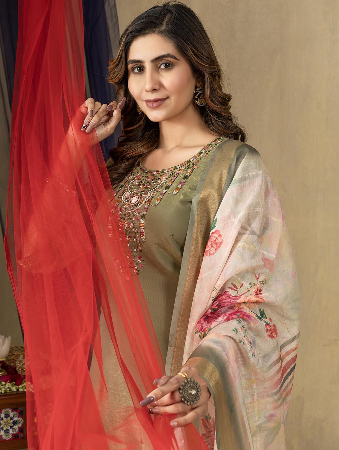 women embroidered three quarter sleeve kurta pant with dupatta set - 22053778 - Standard Image - 4