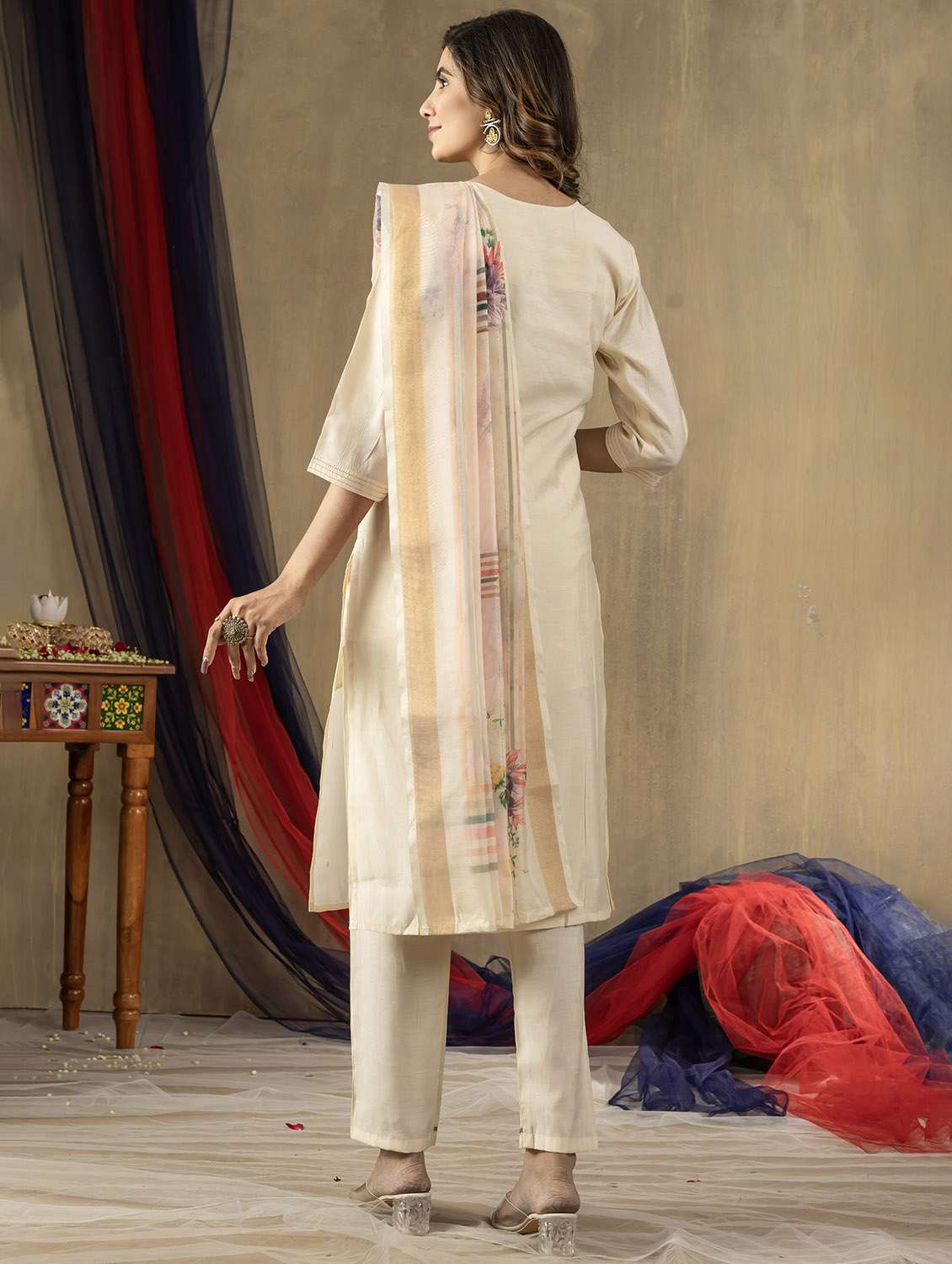 women embroidered three quarter sleeve kurta pant with dupatta set - 22053779 - Standard Image - 4