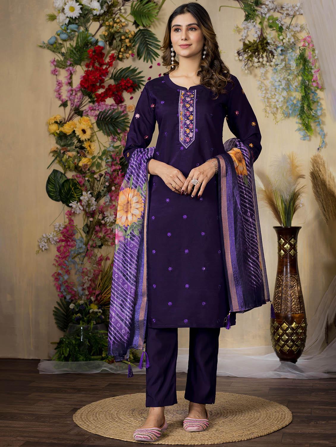 women embroidered three quarter sleeve kurta pant with dupatta set - 22053781 - Standard Image - 1