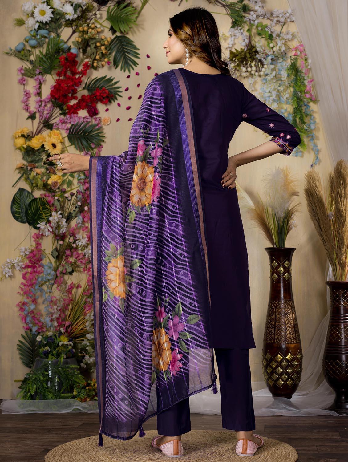 women embroidered three quarter sleeve kurta pant with dupatta set - 22053781 - Standard Image - 4