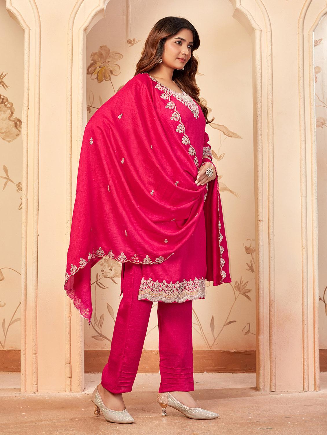 women embroidered three quarter sleeve kurta pant with dupatta set - 22053787 - Standard Image - 1