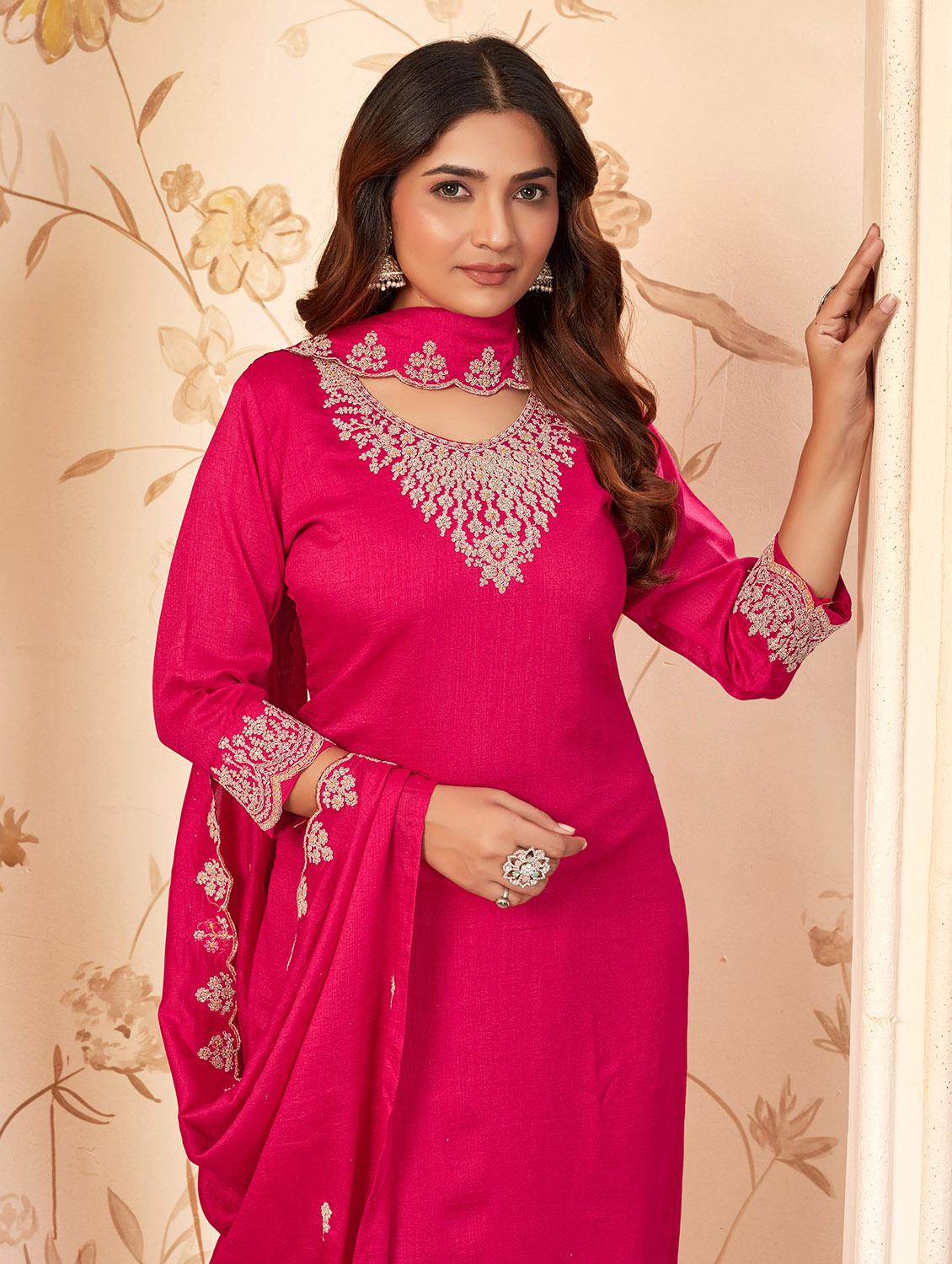 women embroidered three quarter sleeve kurta pant with dupatta set - 22053787 - Standard Image - 4