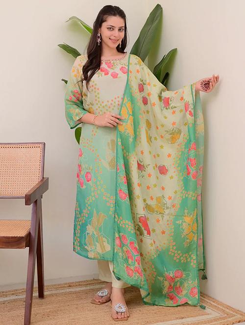 multi colored silk blend straight kurta - 22053790 - Standard Image - 0