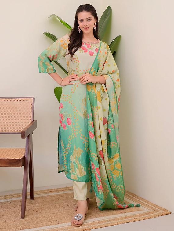 multi colored silk blend straight kurta - 22053790 - Standard Image - 1