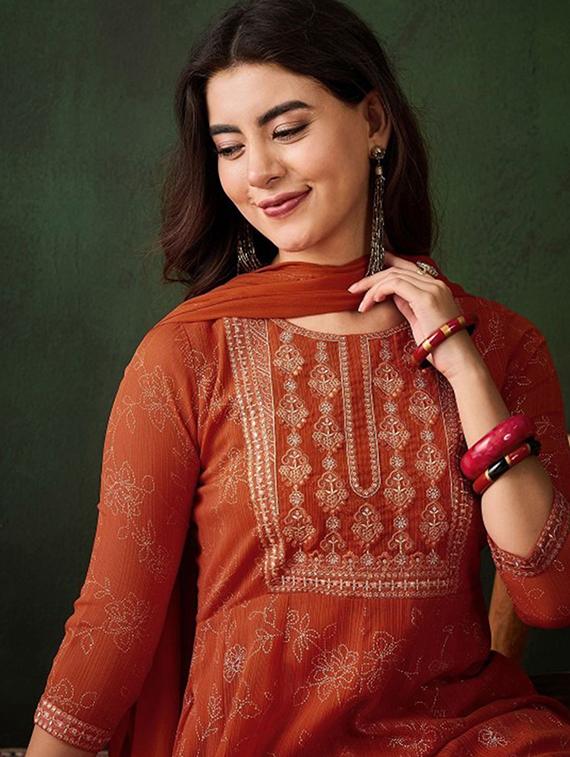orange georgette straight kurta - 22053791 - Standard Image - 4