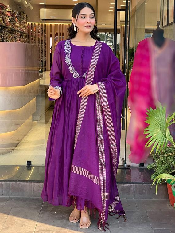 purple art silk straight kurta - 22053794 - Standard Image - 1