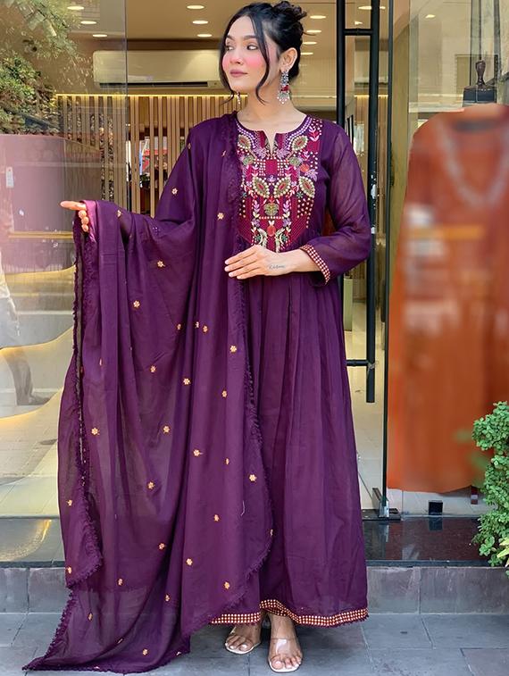 purple viscose straight kurta - 22053796 - Zoom Image - 0